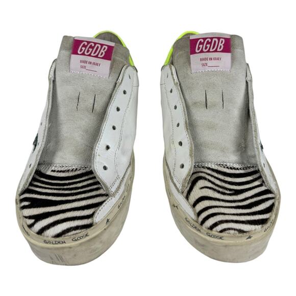Golden Goose GGDB Hi Star Sneakers 37 7 Zebra Glitter Star Platform Distressed - Picture 2 of 14